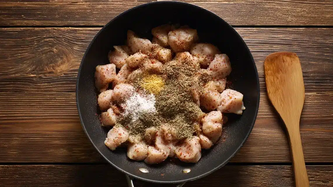 Bowl of seasoned chicken pieces