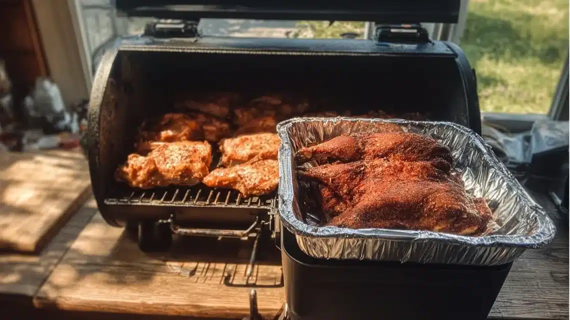 Smoker prepped for smoked chicken breast recipe with apple wood