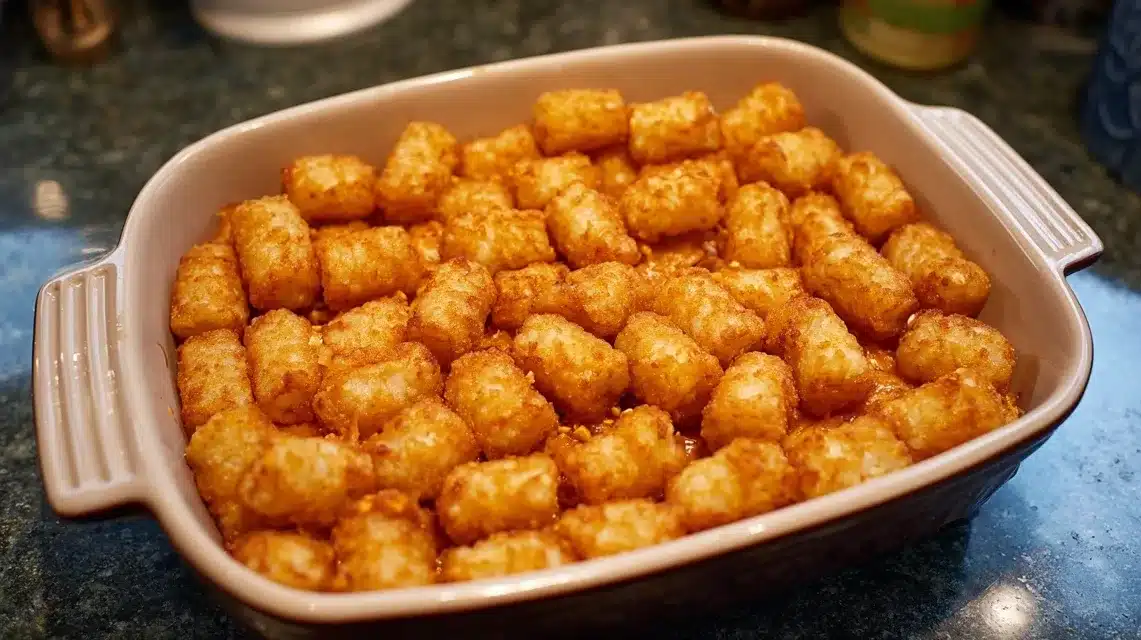 Adding tater tots to chicken bacon ranch tater tot casserole