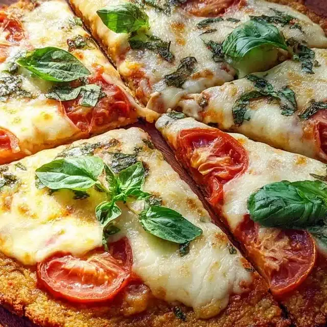 Chicken crust pizza with fresh basil and mozzarella