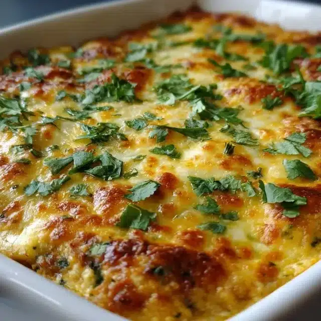 Green chili chicken enchilada casserole fresh out of oven