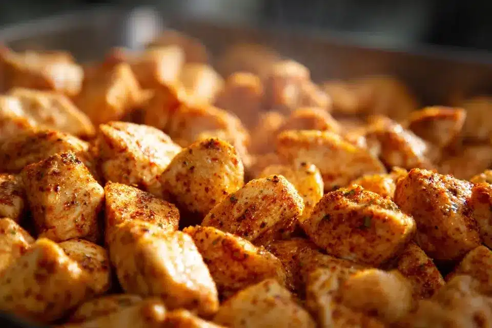 Chicken tossed with Cajun seasoning for Cajun Chicken and Rice