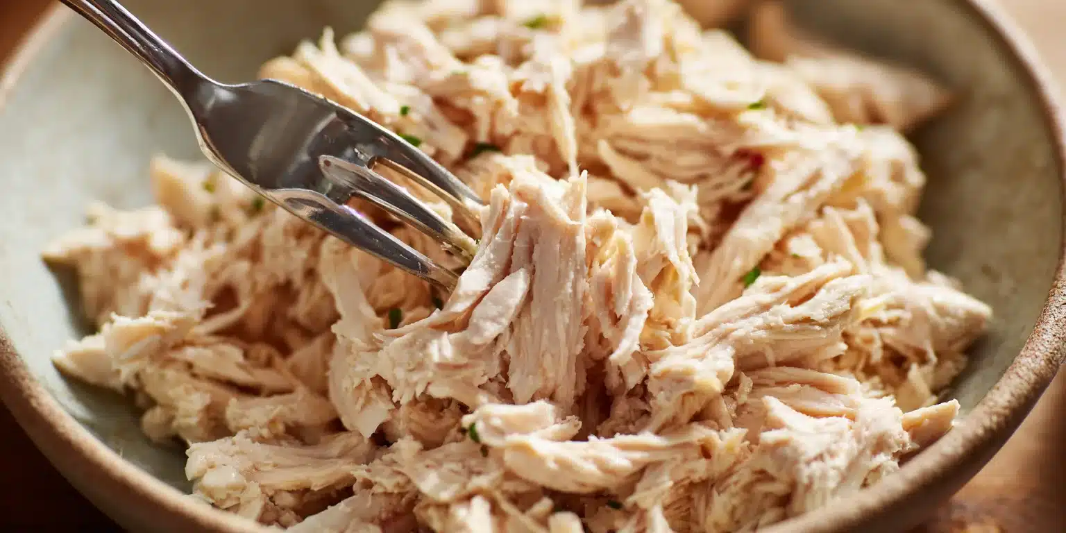 Breaking up canned chicken for healthy wraps