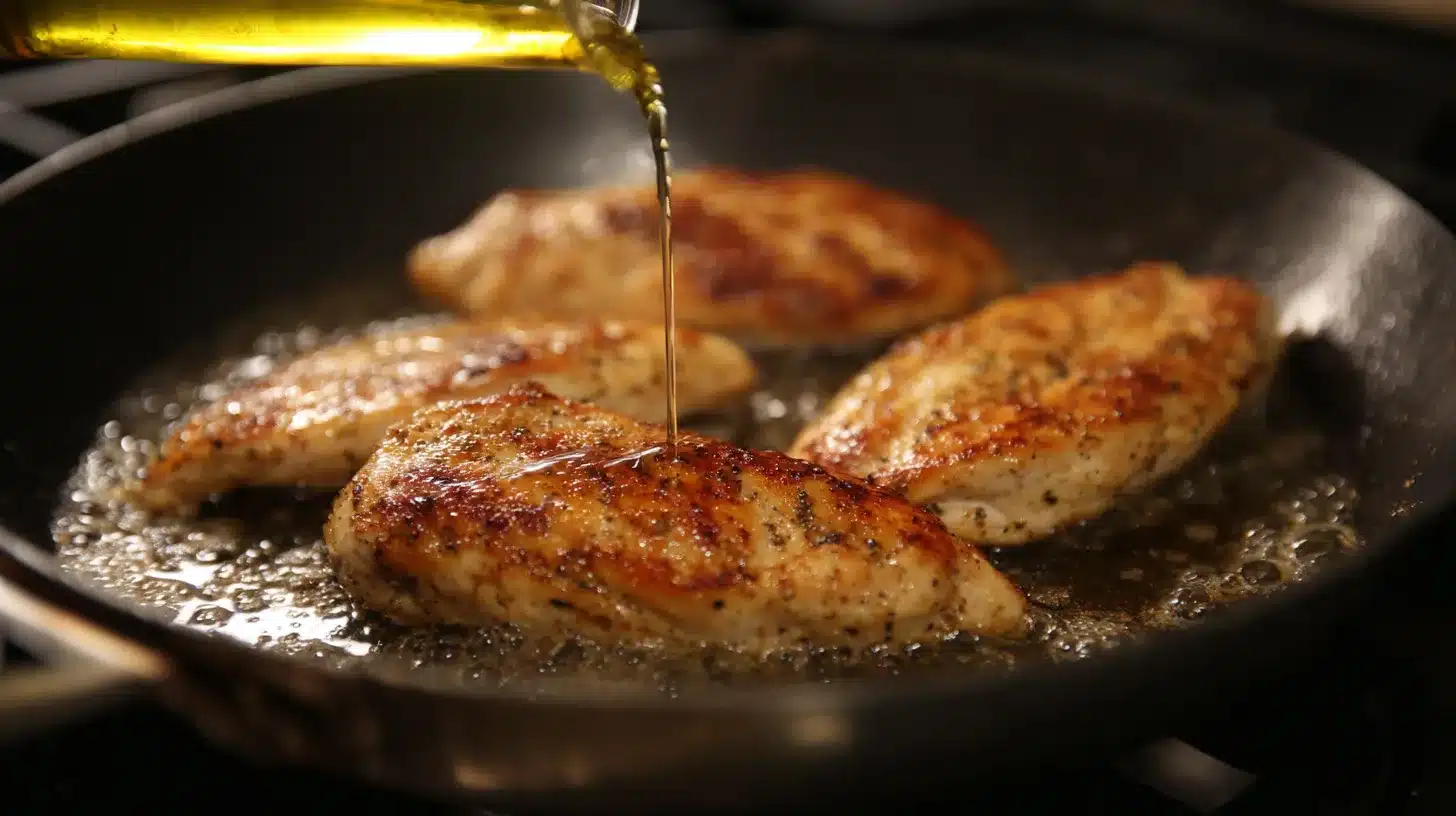 Searing chicken for Hawaiian BBQ chicken recipe
