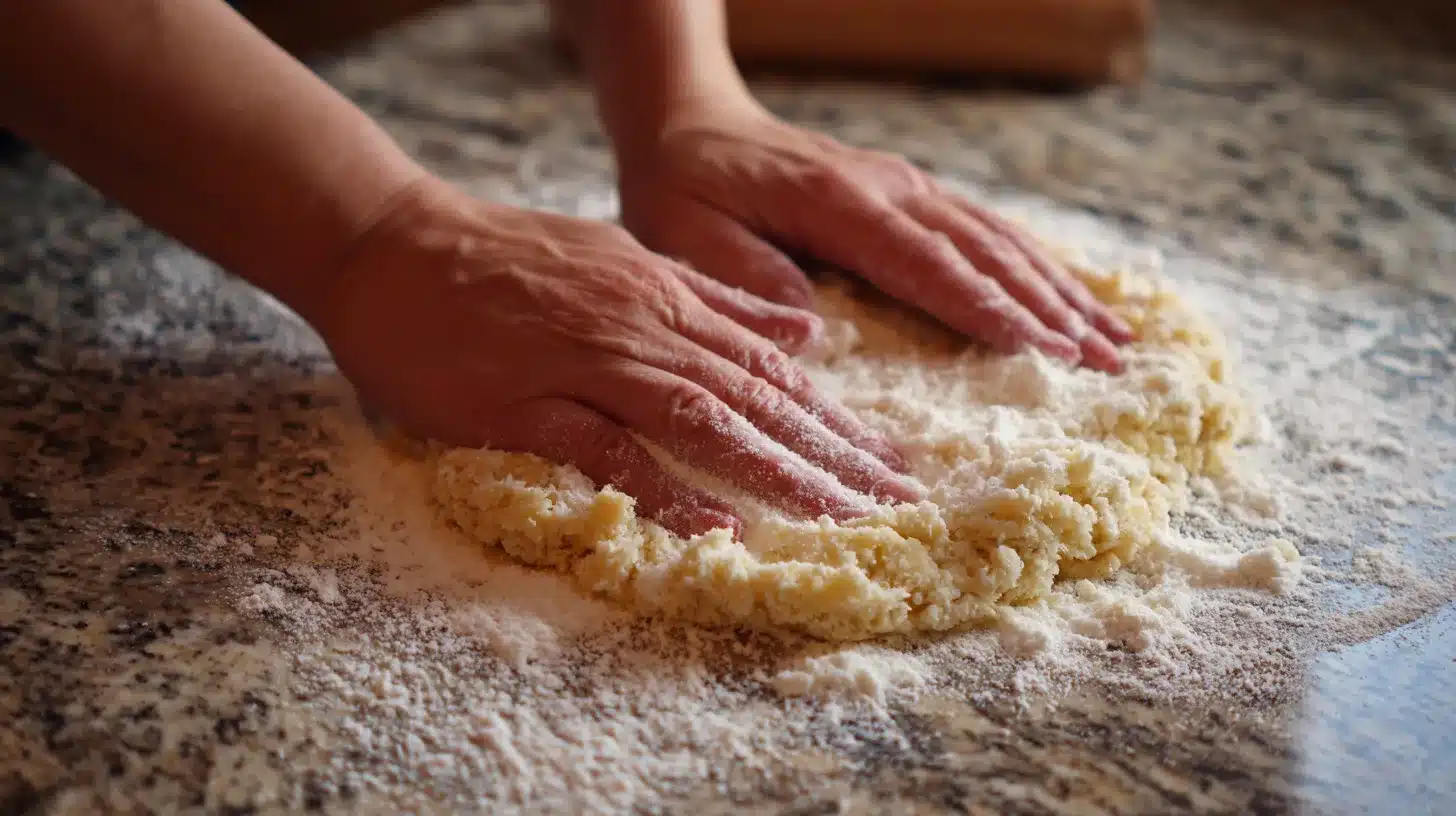 Pressing ground chicken pizza crust into shape