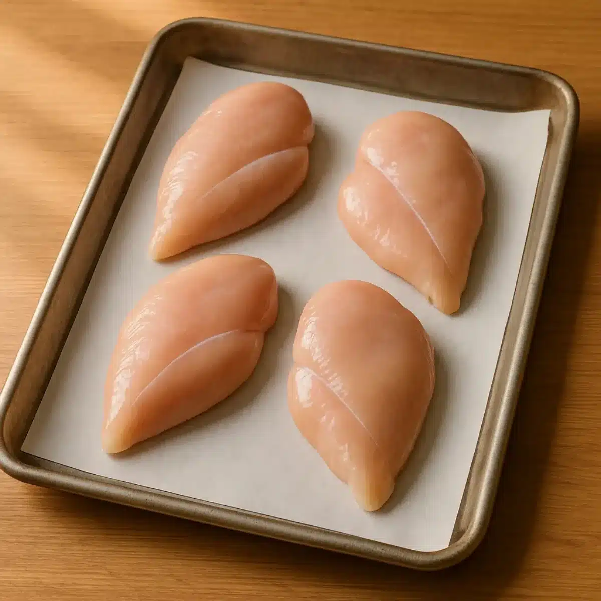 Chicken ready for topping in parmesan crusted chicken recipe Hellmann's