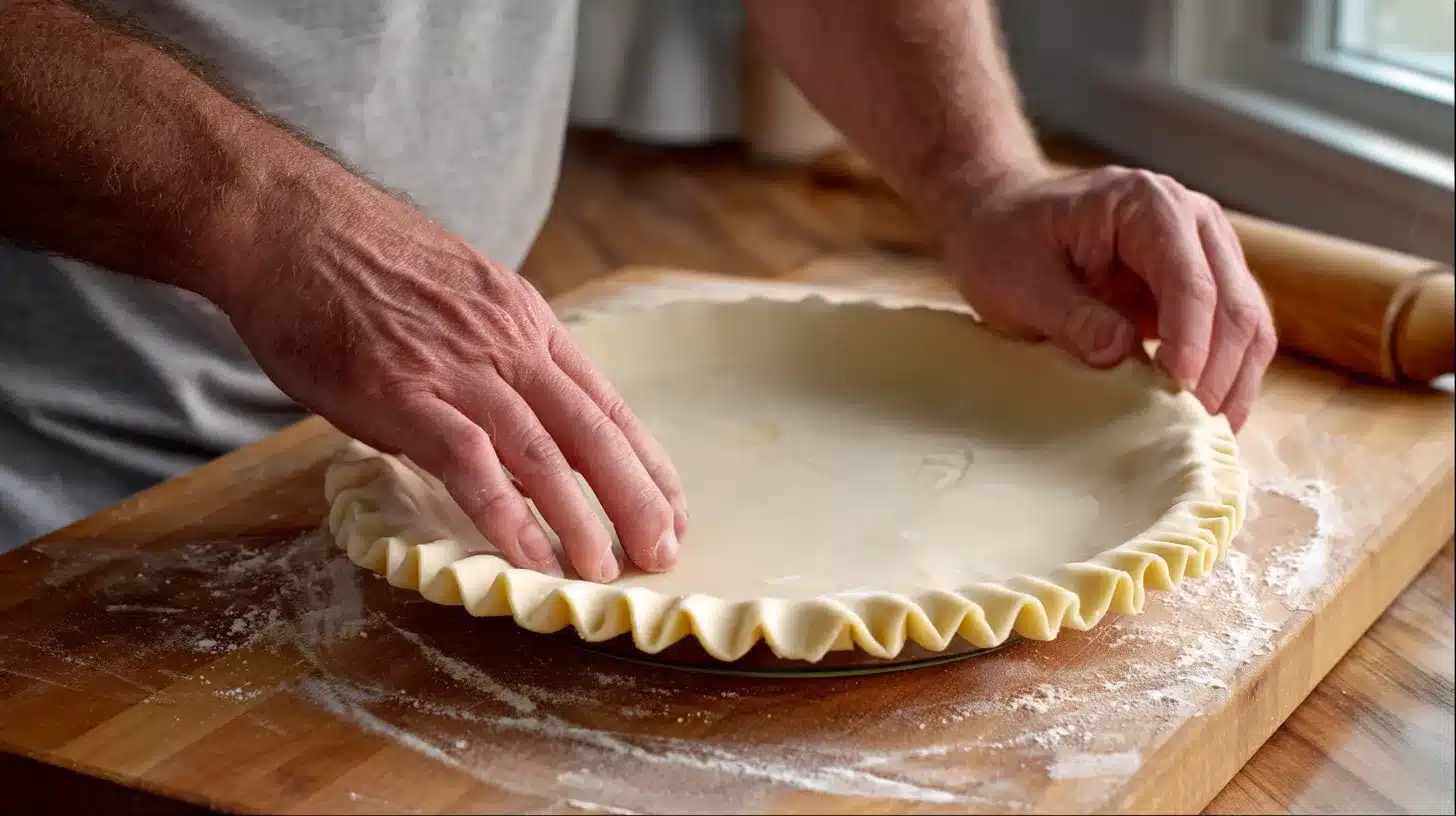Crimping crust on chicken pot pie with cream of chicken soup