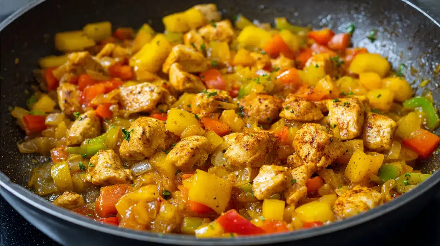 Chicken simmering for Peruvian chicken stew