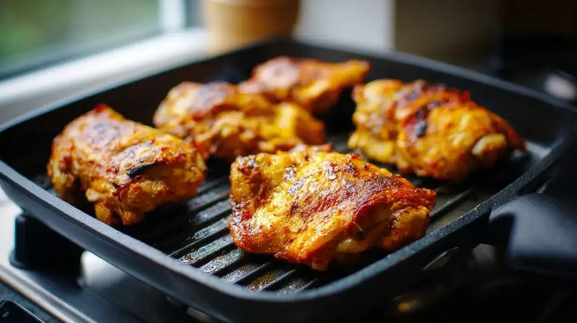 Panda Express Grilled Teriyaki Chicken cooking on grill pan