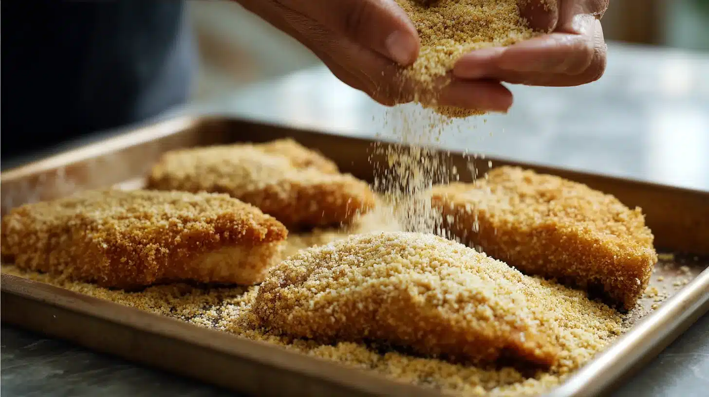 mayo parmesan crusted chicken breadcrumb layer