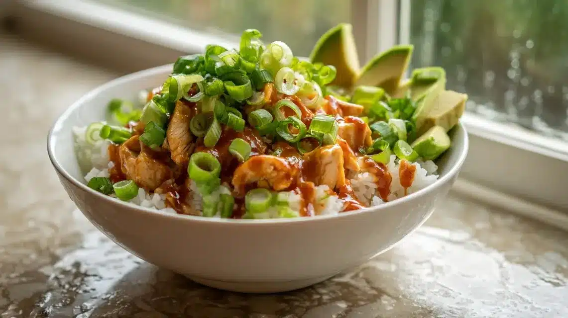 Finished honey BBQ chicken bowls ready to eat