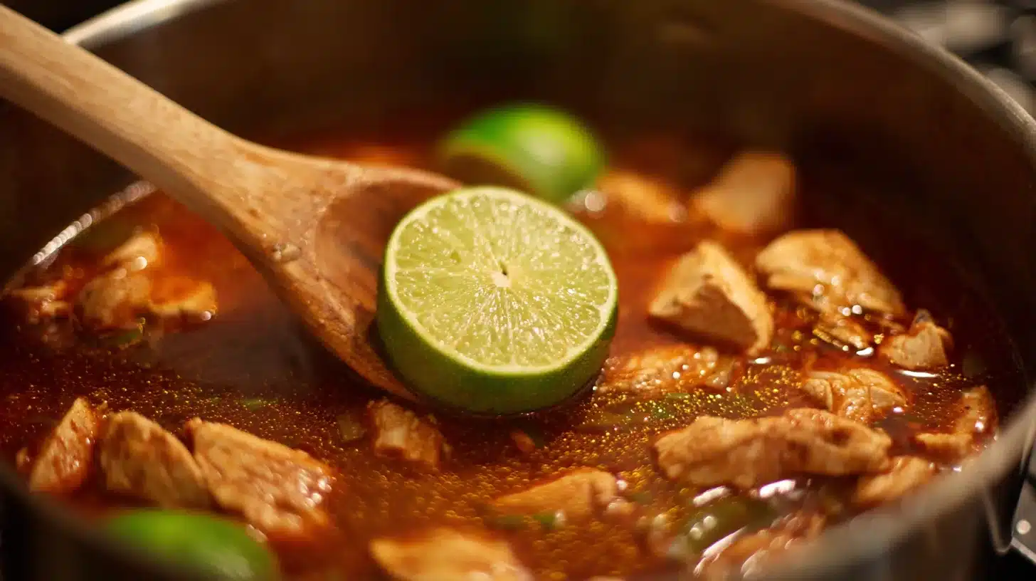 Lime balances the heat in spicy chipotle chicken soup