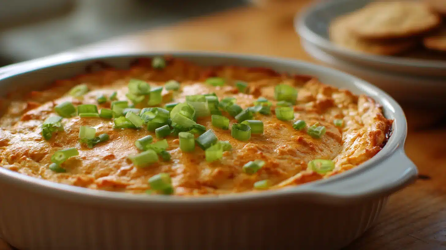 Serving buffalo chicken dip healthy recipe with toppings