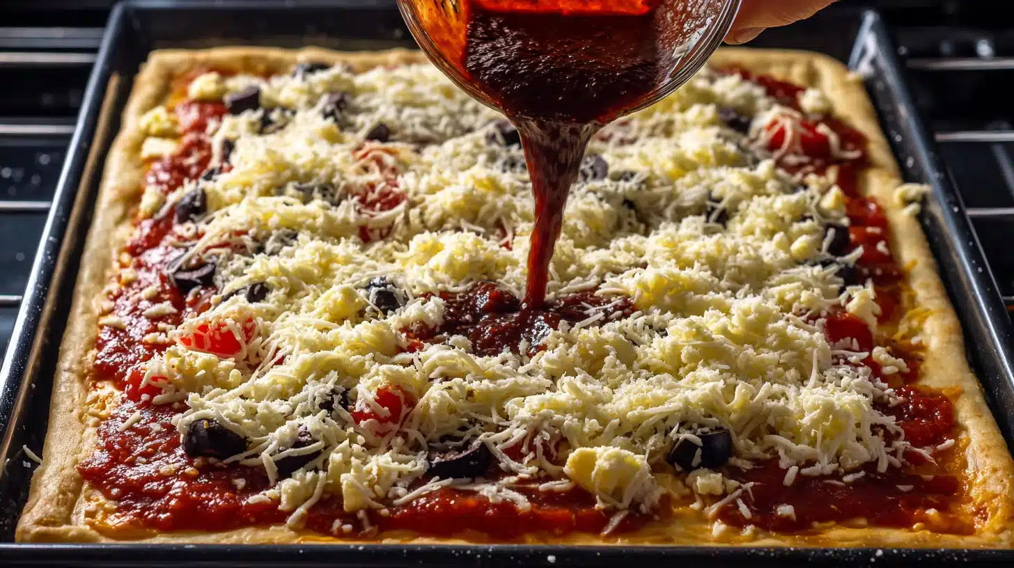 Adding toppings to pizza crust made with canned chicken