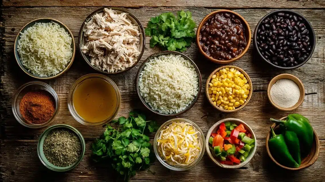  Fresh ingredients for Mexican chicken and rice bake recipe