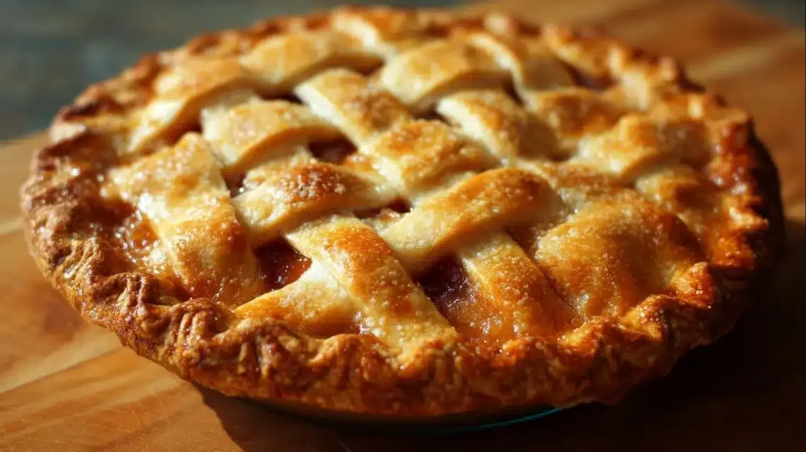 Chicken pot pie with cream of chicken soup baking in oven