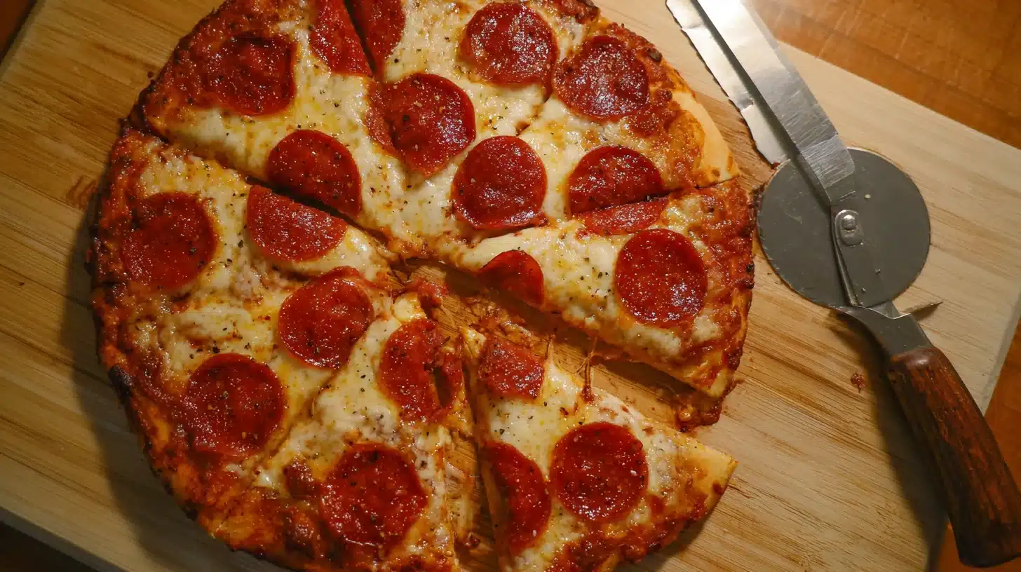 Beautifully styled chicken crust pizza near me on rustic wooden table