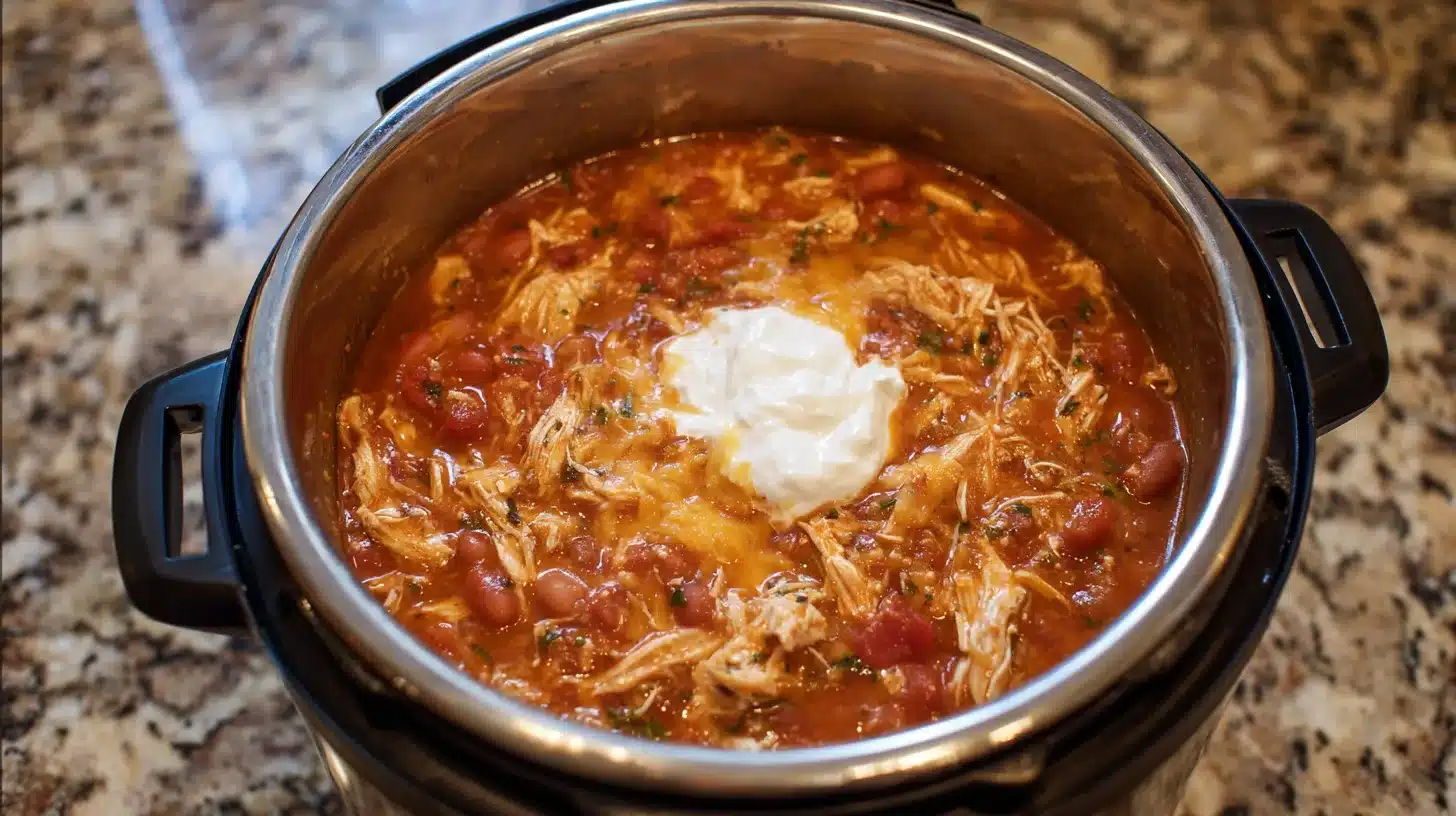 Making creamy chicken white bean chili Instant Pot style