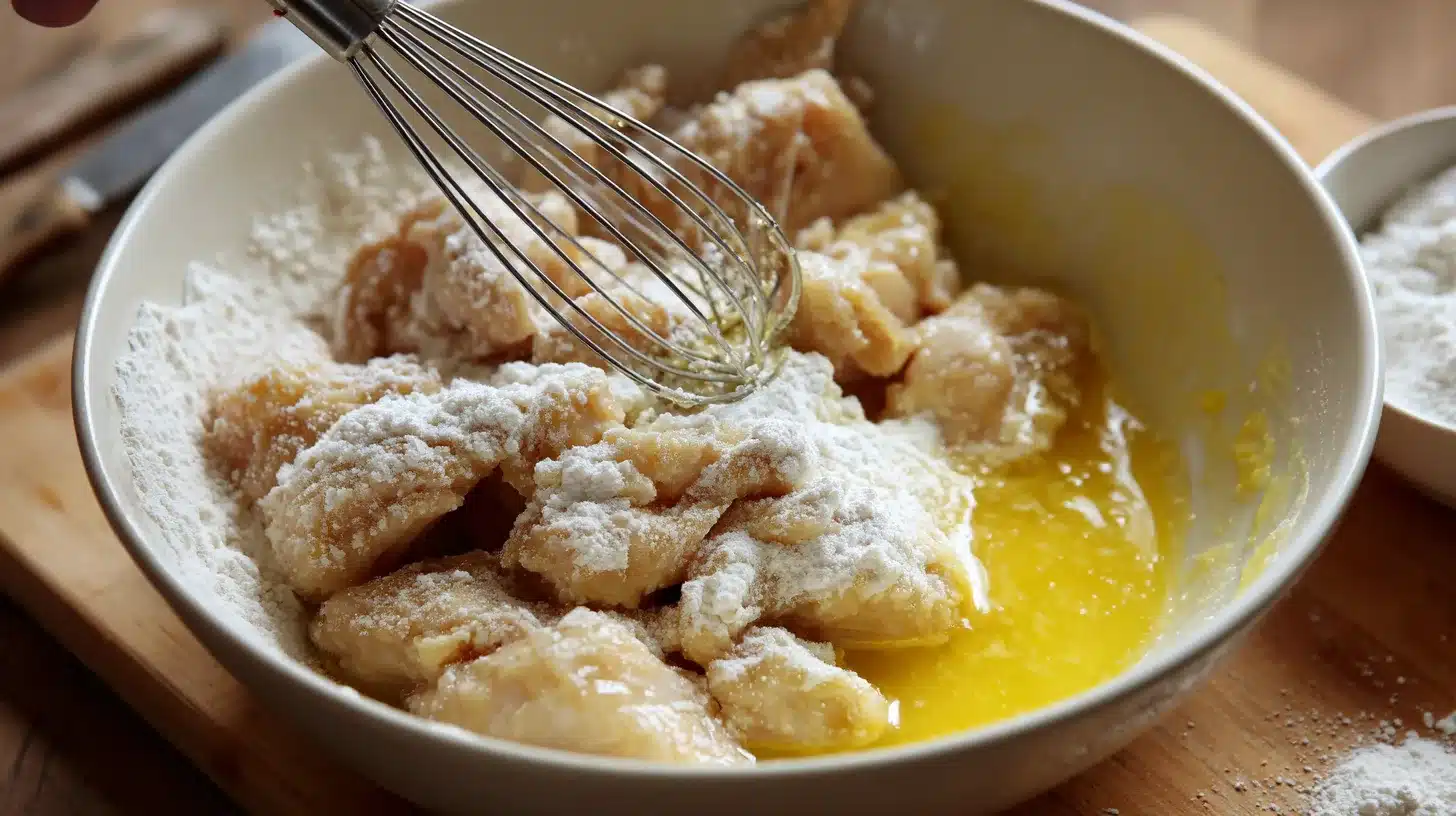 Chicken bites coated for Bang Bang Chicken Bites