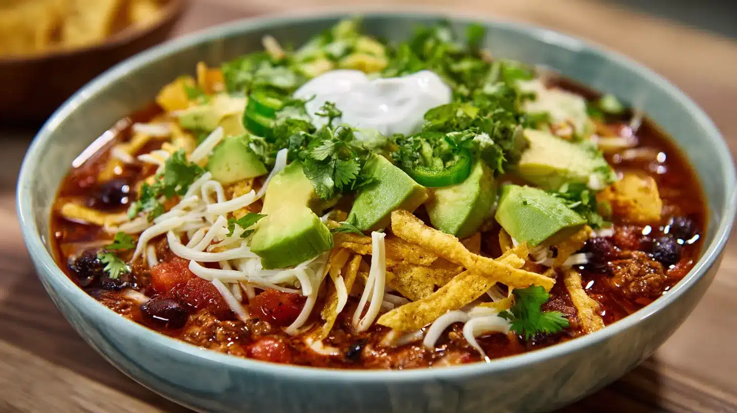 Crockpot Recipes: White Bean and Chicken Chili served on a rustic plate