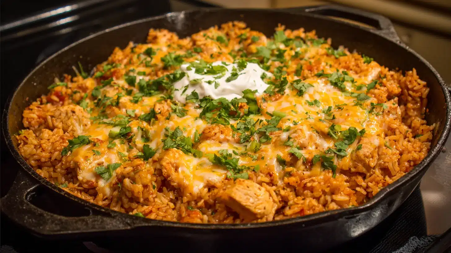 Taco chicken and rice served with toppings