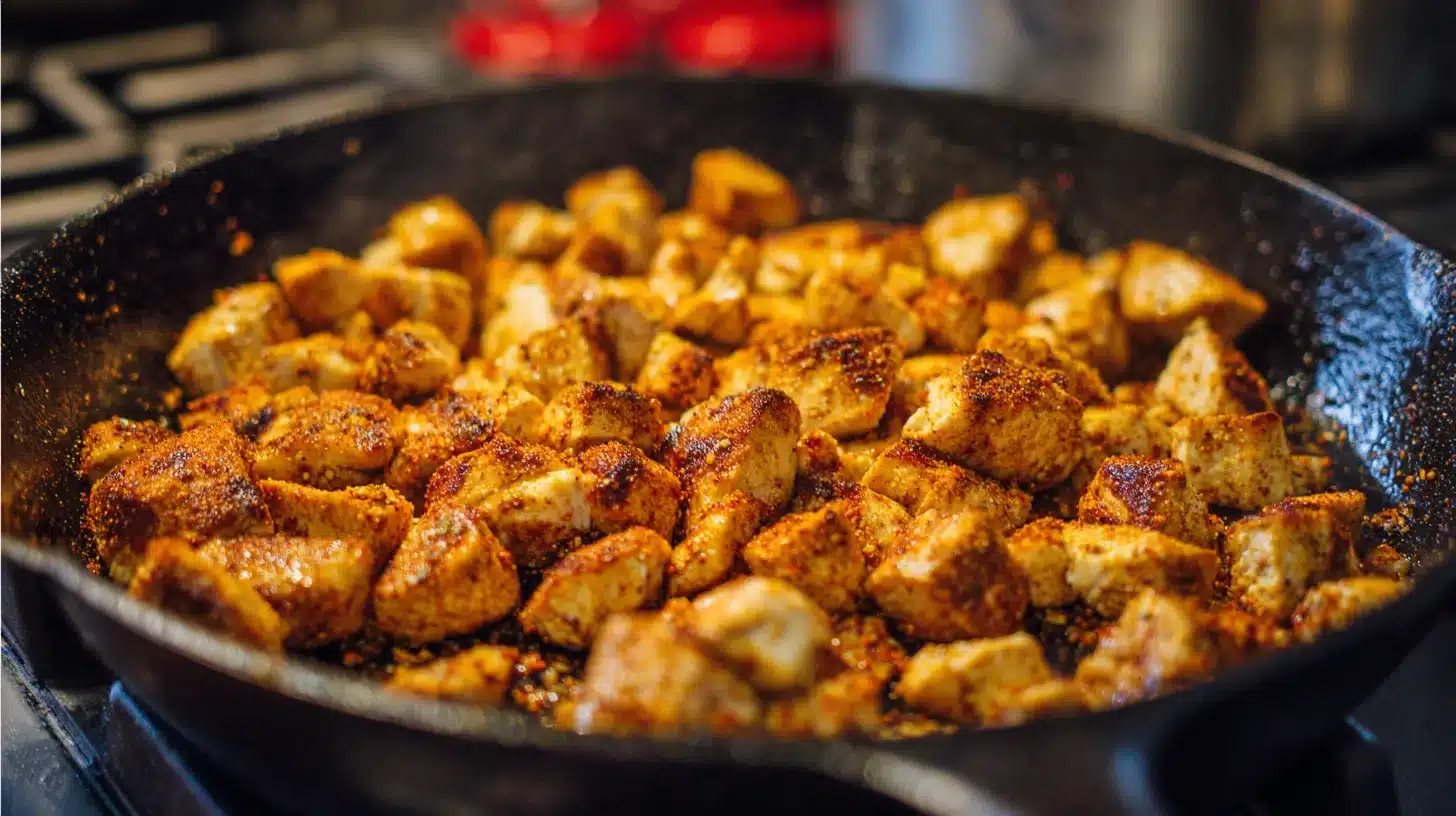 Chicken seasoned for taco chicken and rice