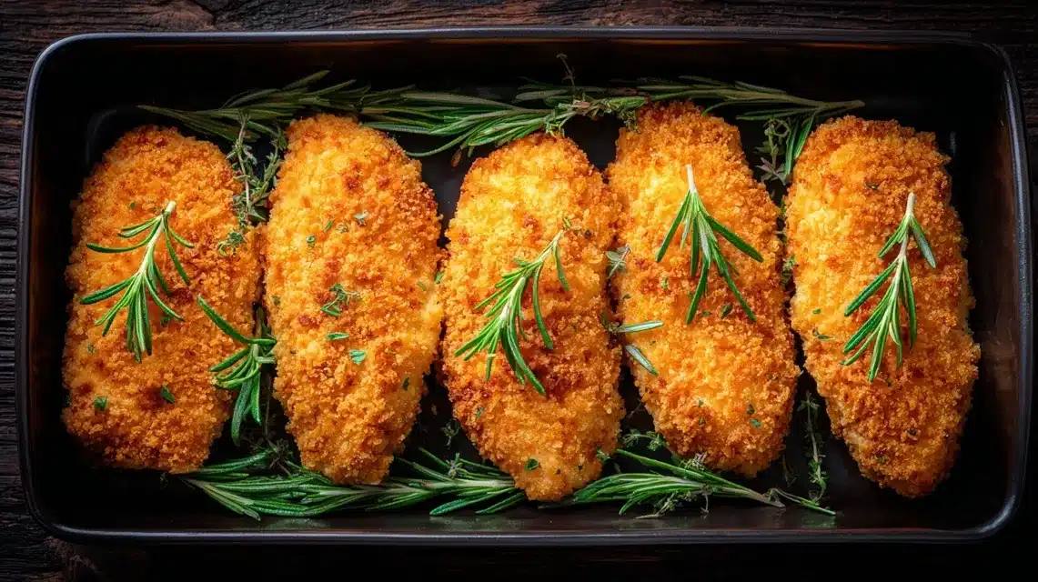 Hellmann's parmesan crusted chicken recipe served with lemon and parsley
