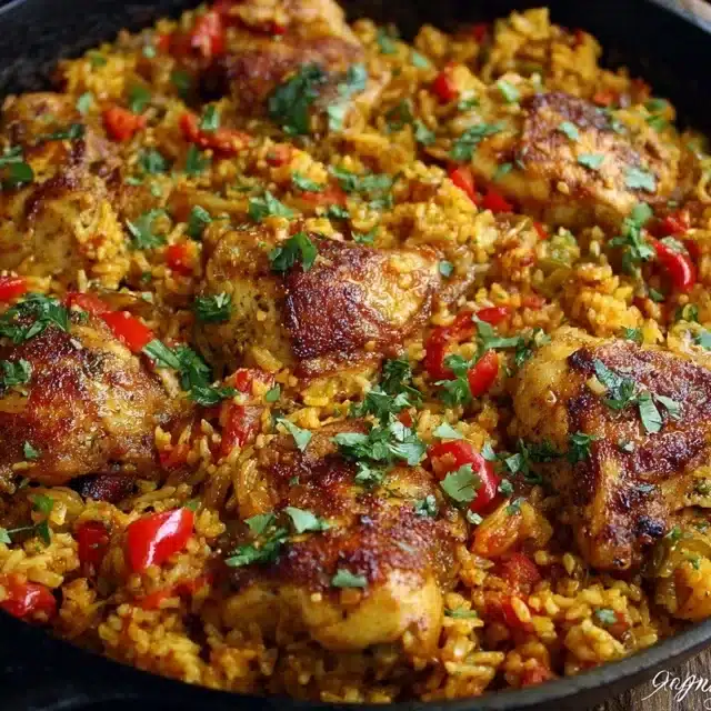 Cajun Chicken and Rice served on a rustic plate