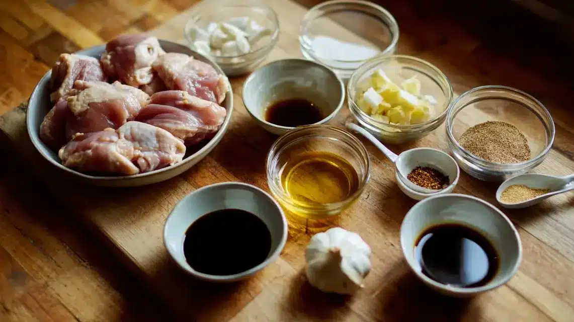 Raw ingredients for Panda Express Quick Grilled Teriyaki Chicken on kitchen counter