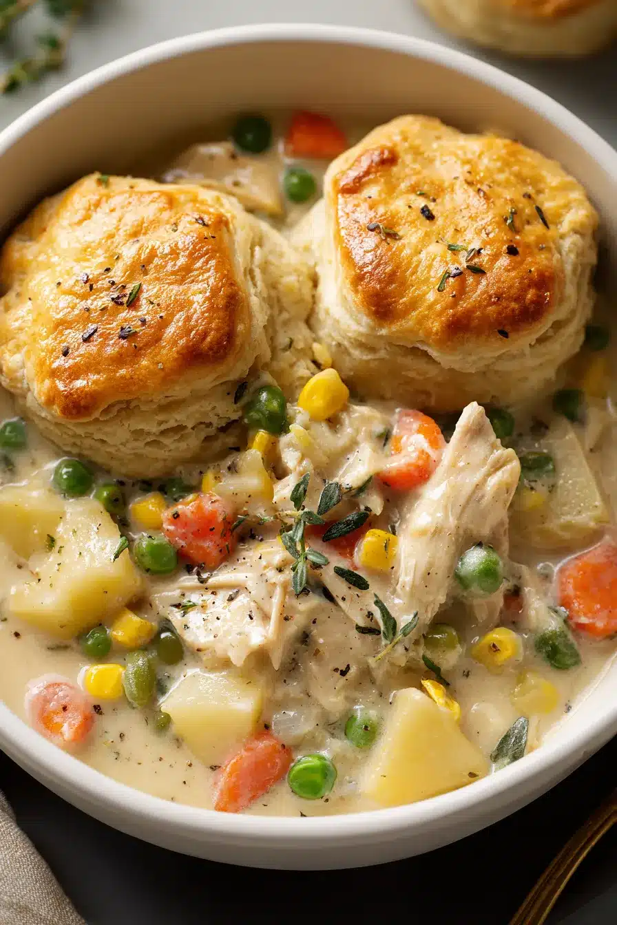 Delicious Crockpot Pot Pie Chicken with tender chicken, creamy sauce, and vegetables.