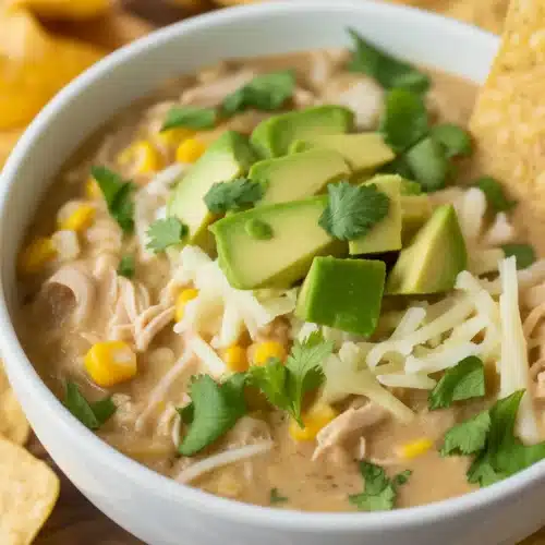 Creamy White Chicken Chili made on the stove top with beans and tender chicken.