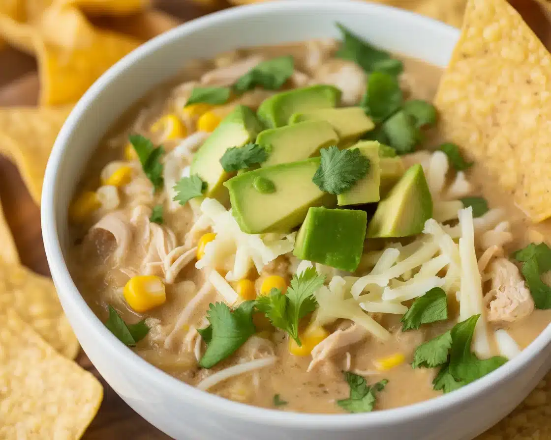 Creamy White Chicken Chili made on the stove top with beans and tender chicken.