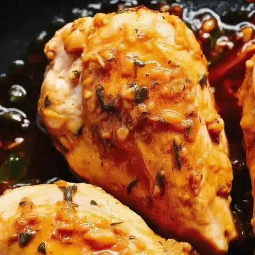Juicy Boneless Skinless Chicken Breasts prepared in the oven with garlic butter sauce