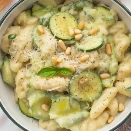 Delicious zucchini pasta with a creamy sauce, perfect for quick summer meals.