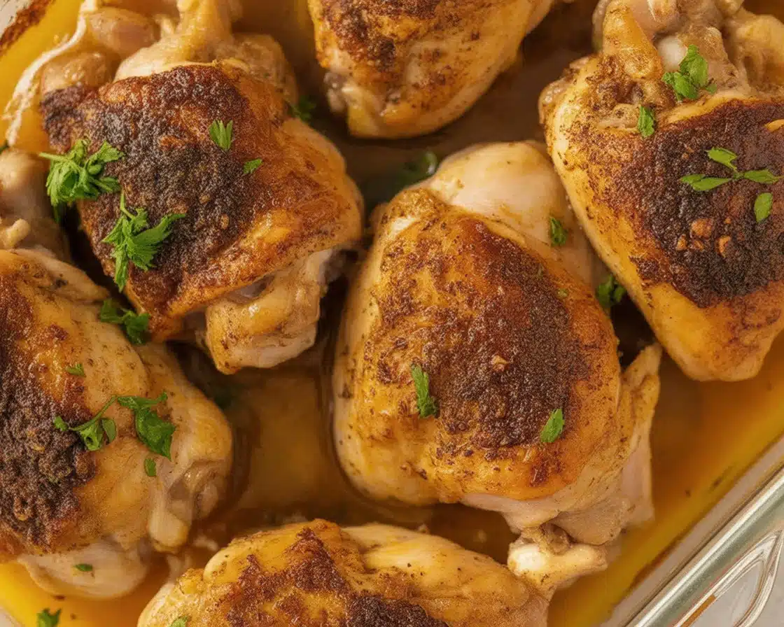Crispy and juicy baked chicken thighs with flavorful seasoning from the oven.