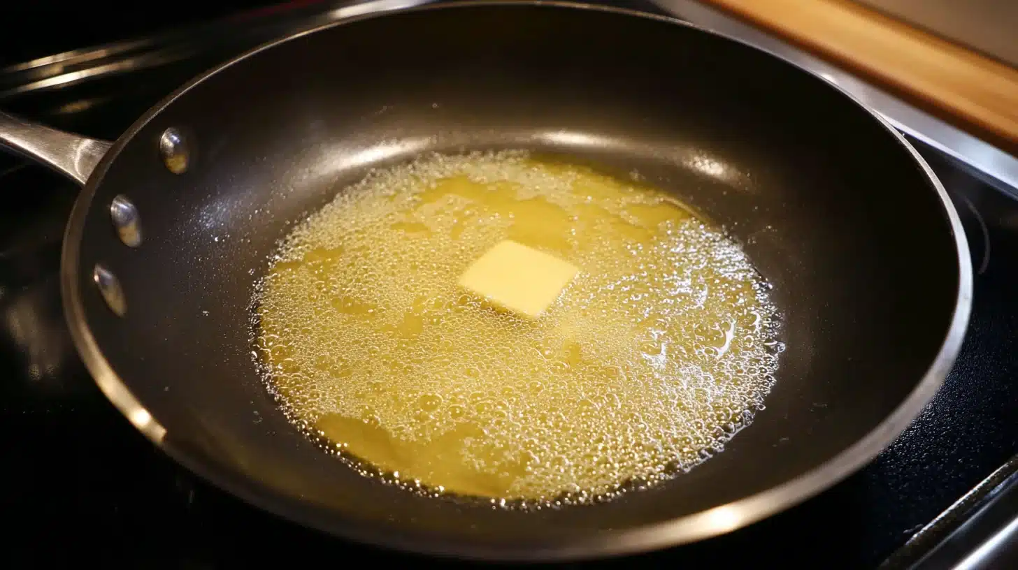 Warm skillet with oil for cooking chicken caesar smash tacos