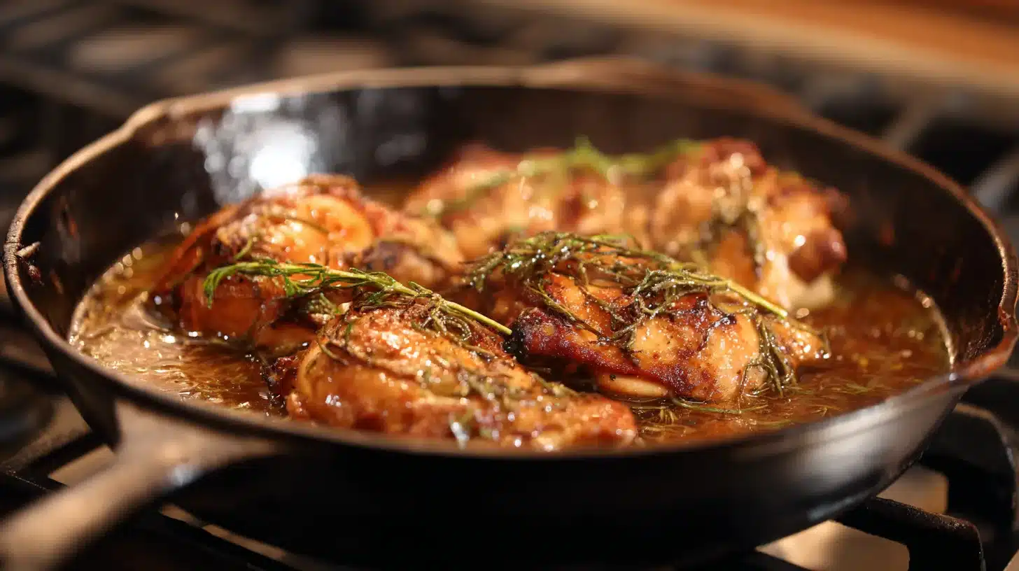 hicken Tocino simmering in pineapple marinade with water