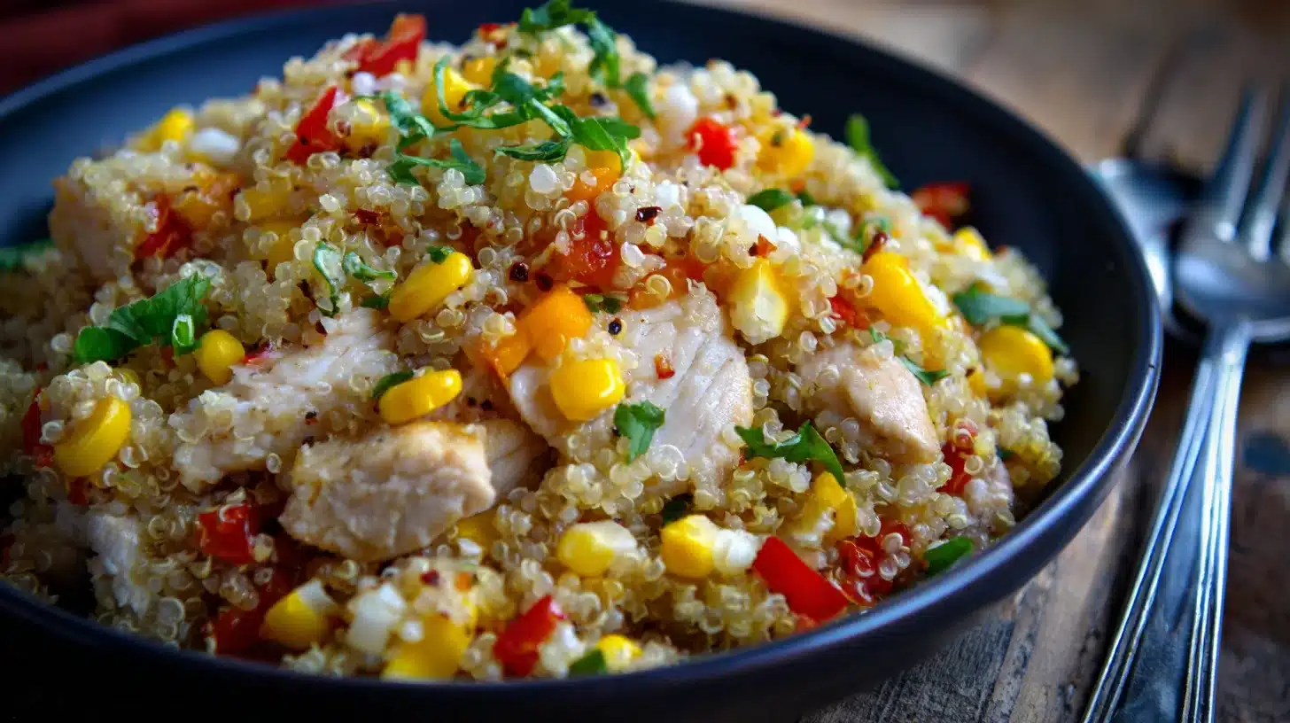Brown rice base for High Protein Chicken Corn Bowl