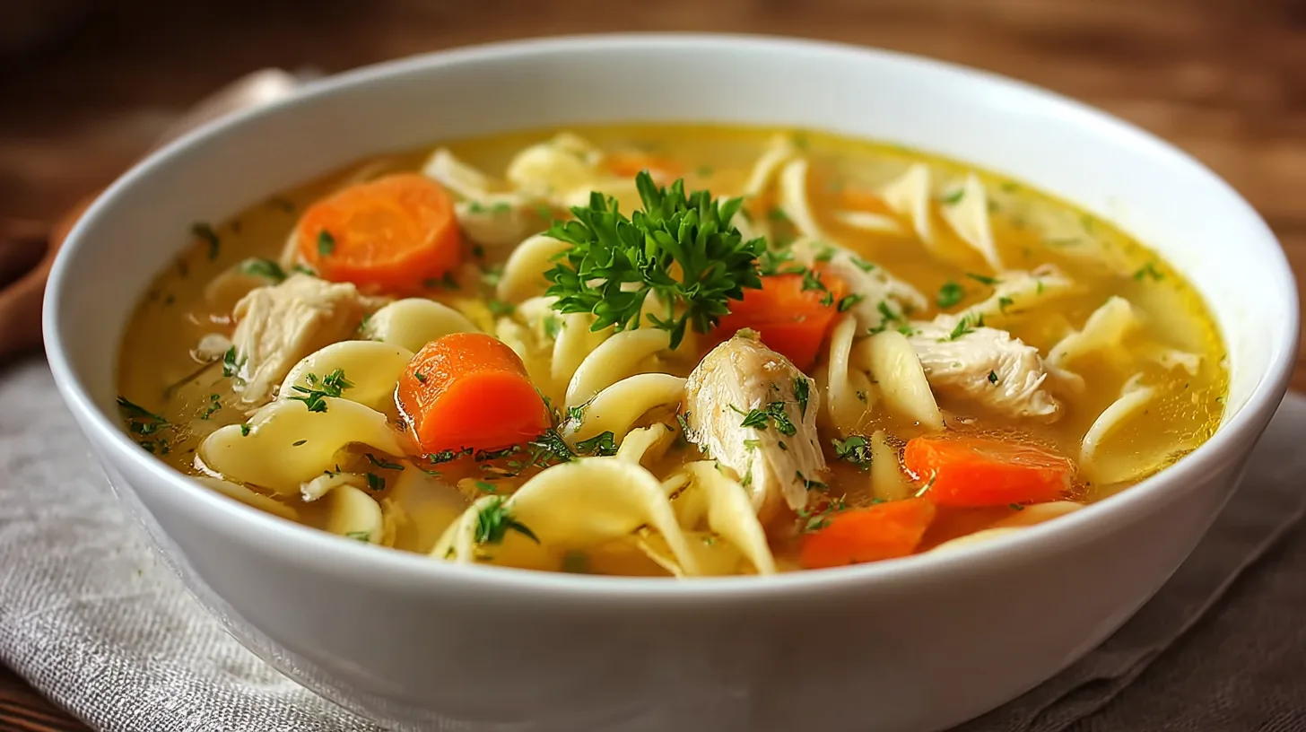 homemade chicken noodle soup with egg noodles