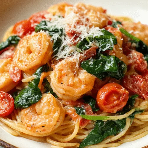 Tomato Spinach Shrimp Pasta