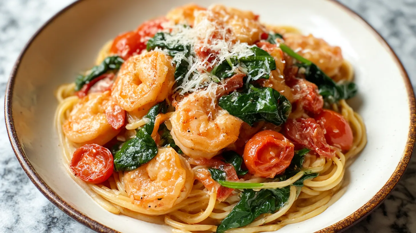 Tomato Spinach Shrimp Pasta